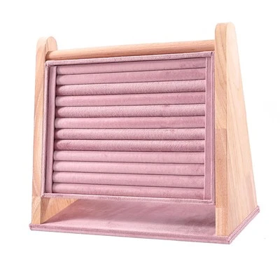 Rings Display Rack Velvet Rings Holder Showcase Wooden Vertical Slot Storage for - Image 1 of 4