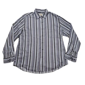 Tasso Elba XXL Mens Slim Fit Button Up Shirt Stripe Blue Black Gray 100% Cotton - Picture 1 of 12