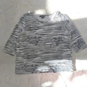 Tribal Womens Medium White Grey Striped 3/4 Sleeve Split Back Blouse 100% Cotton - Picture 1 of 4