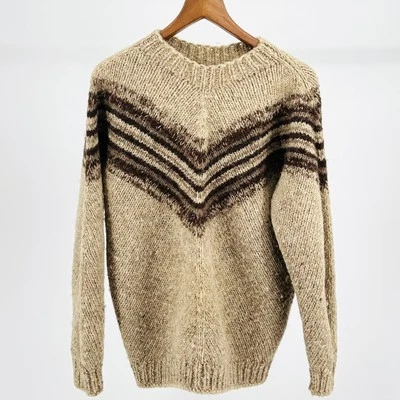 70s Hand Knit Brown Wool Chevron Sweater + Rustic Boho Cabincore Classic - Image 1 of 4