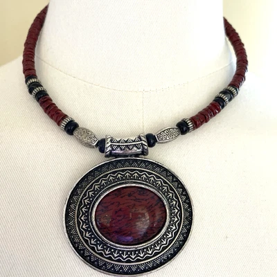 Premier Designs "Red Spice" Necklace Choker Southwest Faux Red Jasper Boho VTG - Image 1 of 4