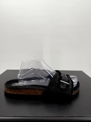 GBG Los Angeles Softee Slide Womens 9.5M Black Faux Fur Casual Slip On Sandal - Image 1 of 4