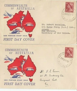 Stamp 3&1/2d red QE2 pair 1953 Wide World "O" under 1st & 2nd M cachet FDCs - Picture 1 of 1