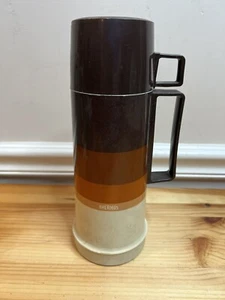 Vintage Aladdin Thermos Mug Plastic Orange Brown Gradient Retro Stripes Seely - Picture 1 of 8