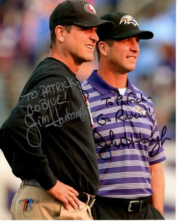 Fotografía firmada por Jim y John Harbaugh 8x10 NFL 49ERS y RAVENS - a Patrick Foto 1 de 1