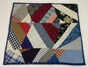 Vintage Antique Patchwork Quilt Table Topper, Crazy, Calico Patches, Blue, Multi - Picture 1 of 14