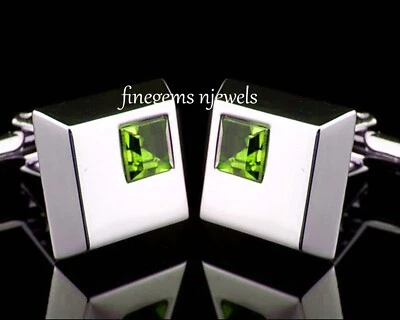 Natural Peridot Gemstone with 925 Sterling Silver Cufflinks For Men's  #F099 - Image 1 of 3