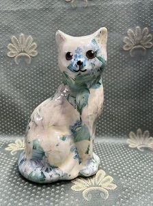 Decoupage Floral Kitty Kitten Cat Art Work 6" Vintage - Picture 1 of 6