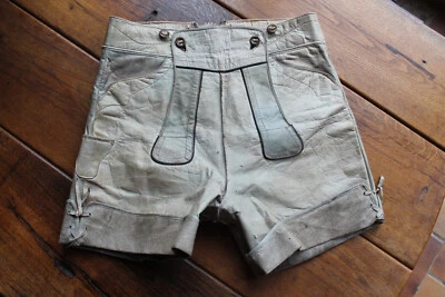 Selten:  helle glatte vintage Knopflatzlederhose, eine H 48-50 - Bild 1 von 4