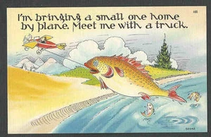 PPC* MAN FLYING EXAGGERATED FISH HOME MINT - Bild 1 von 1