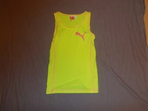 Puma girls Sleevless Tank Top Shirt Size XL neon yellow pink puma logo - Picture 1 of 6