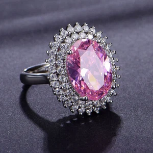 New Oval Shape Pink Topaz Mix Color Gemstone Silver Charm Women Girl Gifts Ring - Picture 1 of 6