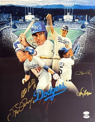 Dodgers Infield Signed 16x20 Photo Cey Lopes Russell Garvey PSA JSA - Image 1 of 2