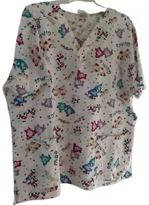 Vintage Crest Plus Scrub Top Duck Cow V Neck Size 2XL Pockets - Picture 1 of 5