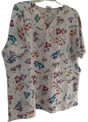 Vintage Crest Plus Scrub Top Duck Cow V Neck Size 2XL Pockets - Image 1 of 4