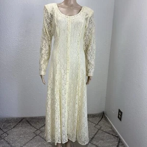 Vtg. Lace Dress Yellow Cream Long Sleeve Elegant Dainty Cottage Romantic Sz M - Picture 1 of 14