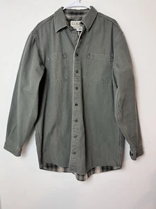 Vintage LL Bean Green Flannel Plaid Lined Barn Chore Canvas Button Large -Tall - Picture 1 of 9