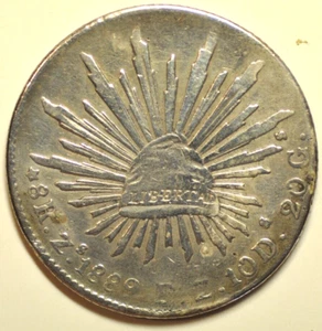 mw25778 Mexico; Silver 8 Reales 1889 Zs FZ  Zacatecas Mint    KM#377.13 - Picture 1 of 2