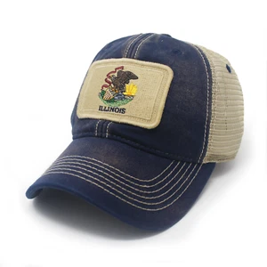 Illinois Flag Patch Trucker Hat, Navy - Picture 1 of 8