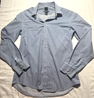 Camisa H&M Para Hombre Mediana Azul Blanco Rayas Abotonadas Manga Larga Cuello Foto 1 de 4