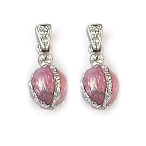 Easter Egg Earrings 'Egg In Jeweled Cage' Silver Finish with Pink  Enamel