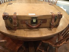 Vintage Large Brown Leather Luggage Suitcase 24" x 13" x 7"