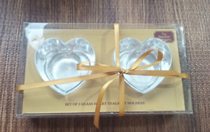 Glass Heart Shape Tealight Candle Holders Bombay Company Romantic Set Of 2