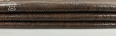 BROWN SHINY PYTHON SNAKE PRINT ON Thin Lambskin Leather hides 5sqf 0.6mm #C3869 - Image 1 of 4