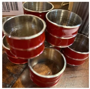 NEW Pottery Barn Enamel Napkin Rings - Set of 4 | Americana | Red + Silver - Picture 1 of 4