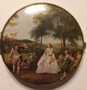 Beautiful Vintage German Compact Makeup Mirror Renaissance Amazing Cond. 3.5” B8 - Picture 1 of 12
