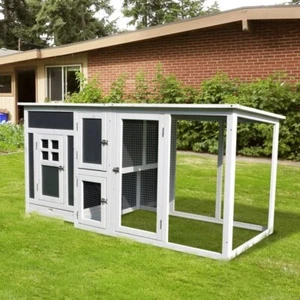 63 Inch Large Wooden Chicken Coop with Run Box and PC Roof - Picture 1 of 2