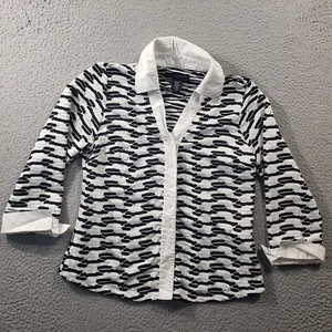 Camisa Apostrophe Mujer Pequeña Negra Blanca Blusa Abotonada Geométrica Manga Larga - Imagen 1 de 9