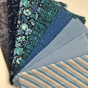 8 Pieces Quarter Blue Teal Calico Floral Mix Prints Cotton Quilt Fabric 2 Yd - Picture 1 of 10