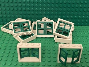 Lego 12 White Window 1x4x3 With Green Pane,City / Friends Home Building Parts - Picture 1 of 1
