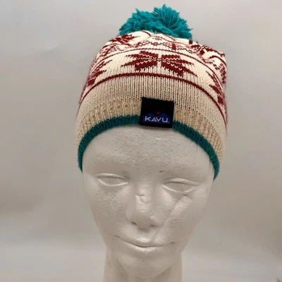 Chapéu KAVU Gorro Malha Pom Pom Marrom Creme Floco de Neve Ilha Justa Lã Aconchegante - Imagem 1 de 4