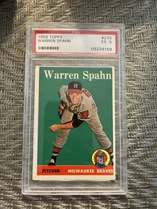 1958 Topps Warren Spahn Milwaukee Braves #270 Salón de la fama⚾⚾💥 PSA 5 EX - Imagen 1 de 2