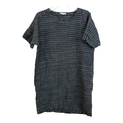 Vestido recto de lino Eileen Fisher talla extra pequeño gris blanco a rayas mangas cortas Foto 1 de 4