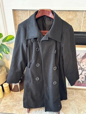 New Look 1x Abrigo Chaqueta Mujer Negro Lana y Poliéster con Cinturón Foto 1 de 4