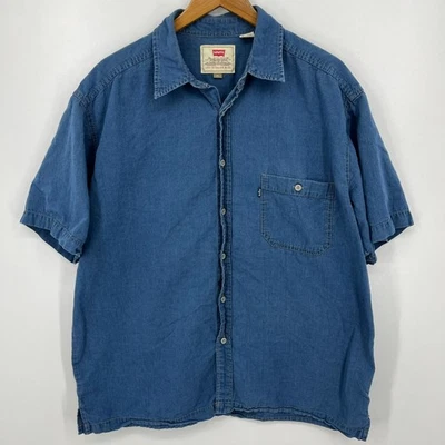 Levi's Short Sleeve Button Shirt Men's Size XL Blue Chambray Pocket Logo - Image 1 of 4