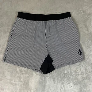 TACHUNTFISH Shorts Mens 3XL Black White Striped Elastic Waist Pockets - Picture 1 of 5