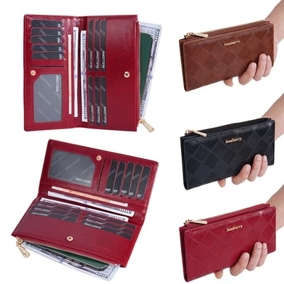 女士长款皮革钱包超薄离合器信用卡夹长双折钱包礼物 — 第 1/4 张图片