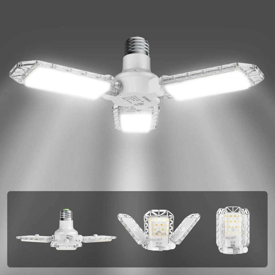 Luz LED de garaje 3300LM 3 paneles ajustables 30W = 300W accesorio de techo deformable Foto 1 de 4