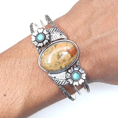 Pulseras brazalete de 7"" ajustables para joyería étnica de jaspe de la selva tropical Foto 1 de 4