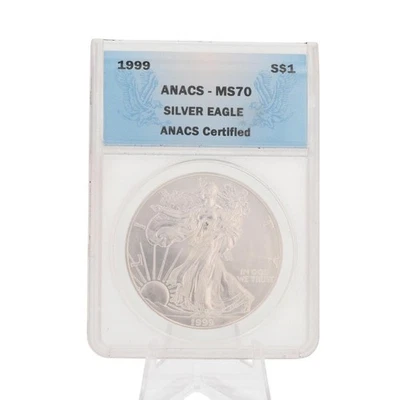 Moneda de plata fina American Eagle 1999 de $1 de 1 oz con certificación ANACS COMO NUEVA 70 Foto 1 de 4