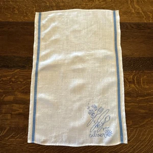 "Toalla de secado bordada blanca/azul/amarilla 26"" x 17,5"" de lino de colección" - Imagen 1 de 11