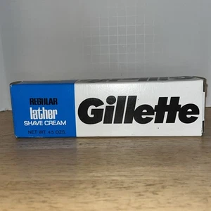 VINTAGE GILLETTE REGULAR LATHER SHAVING CREAM NEW IN BOX 4.5 OZ. RARE NOS - Picture 1 of 9