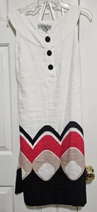 Abito JESSICA HOWARD LINO/RAYON senza maniche BIANCO CON BORDO COLORATO taglia 12 - Foto 1 di 8