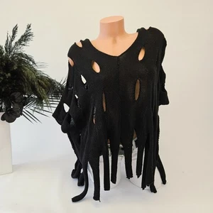 Italy Pulli Oversize Strickpullover Lochmuster Pullunder Gr 38 40 42 44 46 Black - Bild 1 von 10