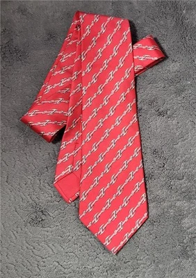 Corbata HERMES Paris 100% Seda Roja Hebilla Ecuestre Cinturón Rayas 951 IA Foto 1 de 3