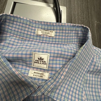 Camisa Peter Millar abotonada para hombre 2XL azul ventana cuadros golf manga larga Foto 1 de 4